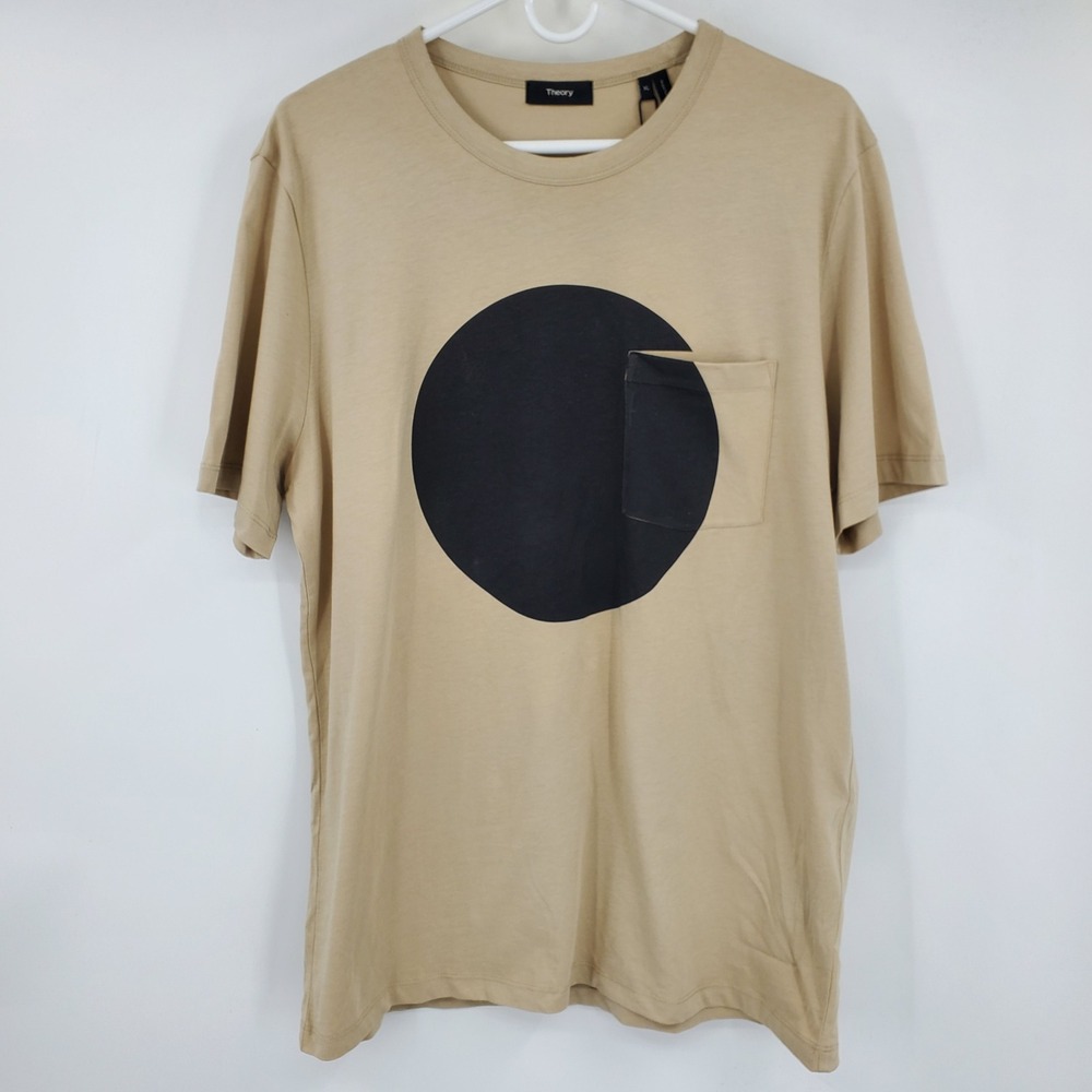 NWT Theory Essential Sphere T-Shirt XL Endive Tan Black Geometric Pocket Tee Art